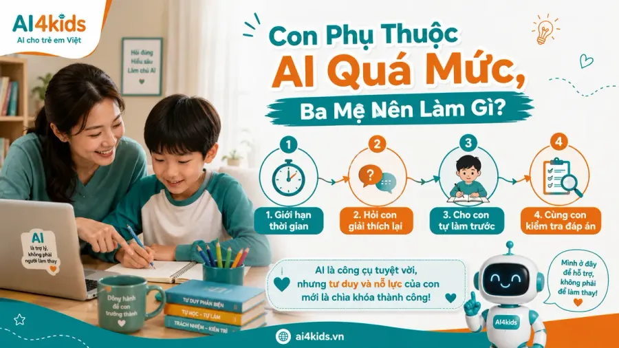 Cha mẹ nên làm gì khi trẻ phụ thuộc AI