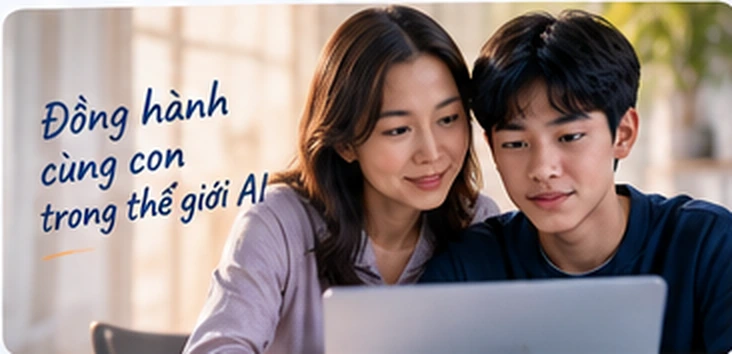 Minh họa: ba mẹ đồng hành cùng con trên hành trình học AI